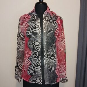 Vintage NICOLA PETITE Sheer Swirl Print Long Sleeve‎ Blouse & Tank Top Shirt PP